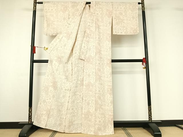 平和屋着物▽本塩沢 単衣 草花文 正絹 逸品 AABJ1603jh