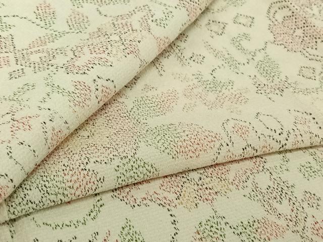 平和屋着物▽本塩沢 単衣 草花文 正絹 逸品 AABJ1603jh