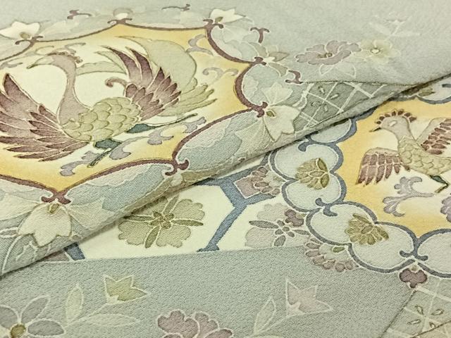 平和屋着物▽訪問着 単衣 吉祥鳳凰花文 金彩 正絹 逸品 AABJ1605jh