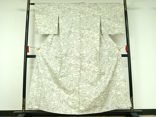 平和屋着物▽上質な紬 単衣 風景文 正絹 逸品 AABJ1610jh