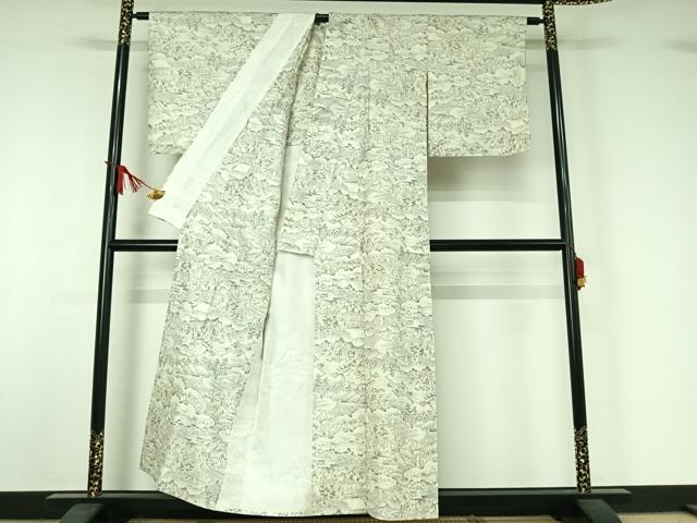 平和屋着物▽上質な紬 単衣 風景文 正絹 逸品 AABJ1610jh