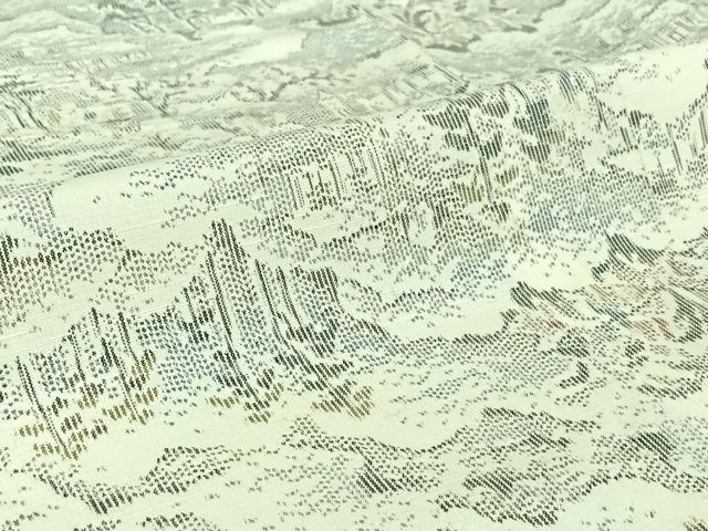 平和屋着物▽上質な紬 単衣 風景文 正絹 逸品 AABJ1610jh