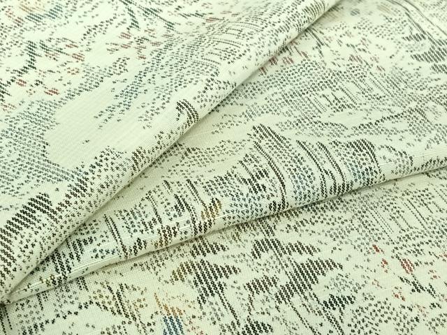 平和屋着物▽上質な紬 単衣 風景文 正絹 逸品 AABJ1610jh