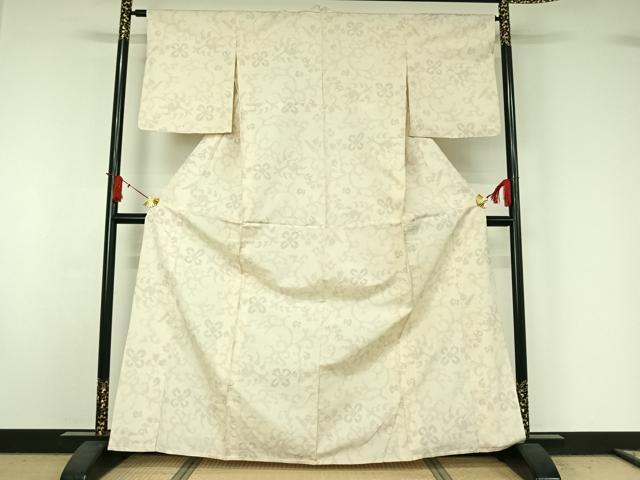 平和屋着物▽上質な紬 単衣 花唐草文 正絹 逸品 AABJ1612jh