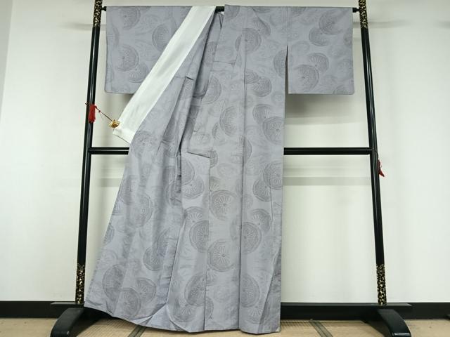 平和屋着物▽本場大島紬 単衣 9マルキ 源氏車文 正絹 逸品 AABJ1613jh