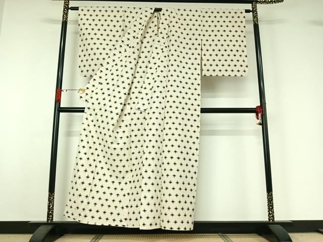 平和屋着物▽上質な紬 単衣 十字絣 正絹 逸品 AABJ1614jh