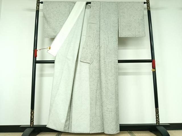 平和屋着物▽上質な小紋 単衣 草花文 正絹 逸品 AABJ1617jh