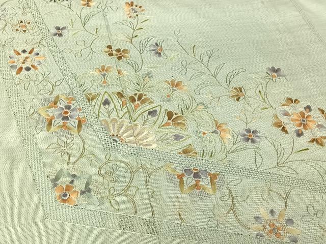 平和屋着物▽本場縞大島紬 訪問着 単衣 中国三大刺繍 汕頭刺繍 スワトウ刺繍 総刺繍 草花文 正絹 逸品 AABJ1622jh