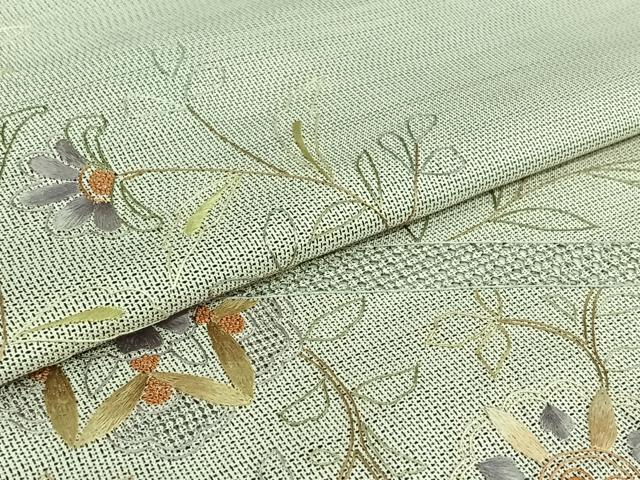 平和屋着物▽本場縞大島紬 訪問着 単衣 中国三大刺繍 汕頭刺繍 スワトウ刺繍 総刺繍 草花文 正絹 逸品 AABJ1622jh