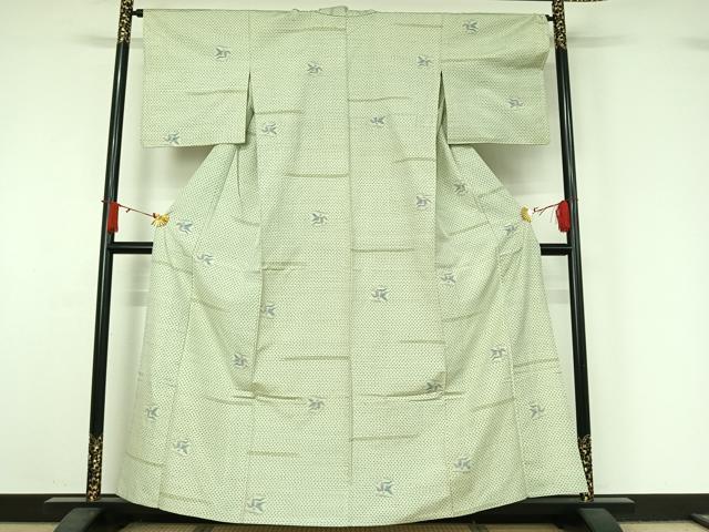 平和屋着物▽上質な紬 単衣 草花文 正絹 逸品 AABJ1628jh