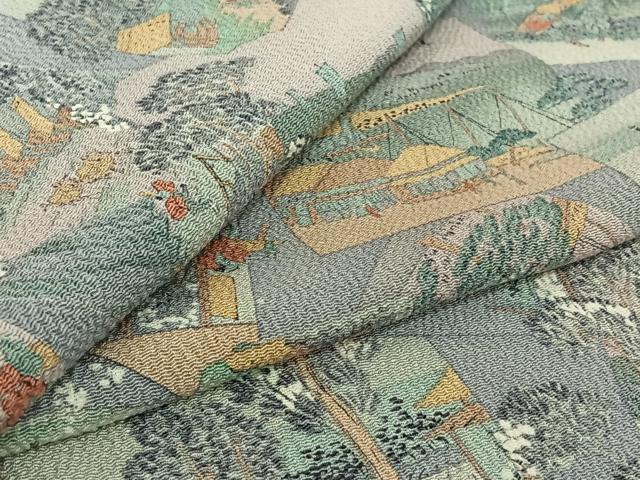 平和屋着物▽上質な小紋 単衣 人物風景文 鬼しぼ縮緬 正絹 逸品 AABJ1633jh