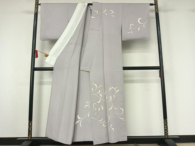 平和屋着物▽訪問着 単衣 草葉文 金彩 正絹 逸品 AABJ1635jh