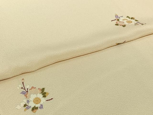 平和屋着物▽上質な小紋 単衣 友禅 草花文 正絹 逸品 未使用 AABJ1640jh