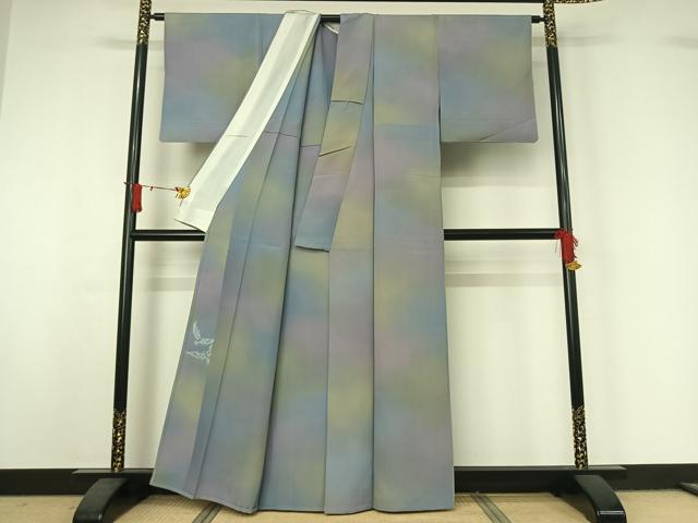 平和屋着物▽染色作家 斉藤三才 小紋 単衣 霞文 暈し染め 正絹 逸品 AABJ1643jh