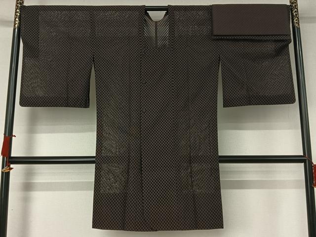平和屋着物▽道行コート スリーシーズン 春夏秋 塵除け 市松紋紗 ロング丈 正絹 逸品 AABJ1648jh