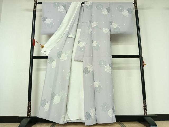 平和屋着物▽上質な小紋 単衣 草花文 三越扱い 正絹 逸品 AABJ1651jh