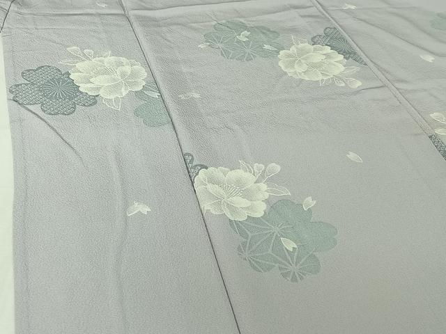 平和屋着物▽上質な小紋 単衣 草花文 三越扱い 正絹 逸品 AABJ1651jh