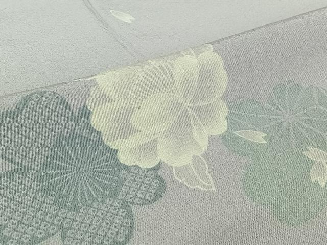 平和屋着物▽上質な小紋 単衣 草花文 三越扱い 正絹 逸品 AABJ1651jh