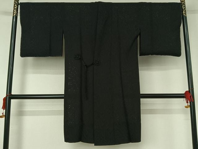 平和屋着物▽道中着 スリーシーズン 春夏秋 塵除け 流水紋紗 黒地 ロング丈 正絹 逸品 未使用 AABJ1654jh