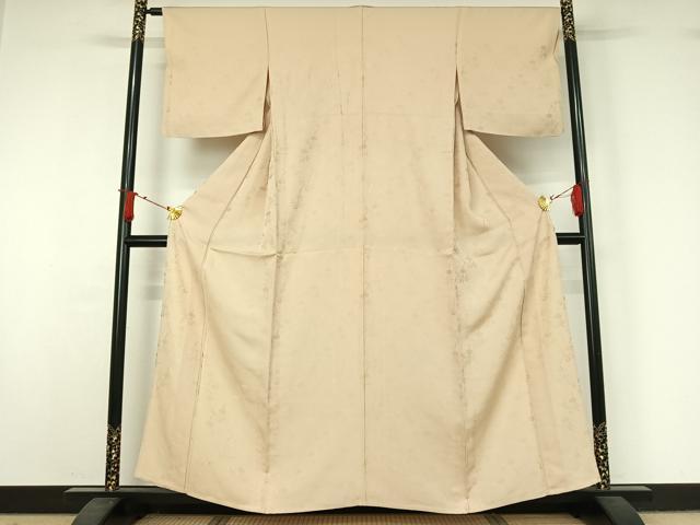 平和屋着物▽上質な色無地 単衣 草花地紋 鳥の子色 正絹 逸品 AABJ1655jh