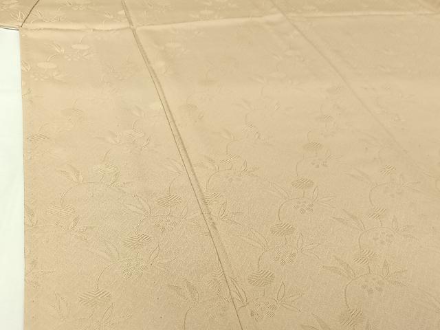 平和屋着物▽上質な色無地 単衣 草花地紋 鳥の子色 正絹 逸品 AABJ1655jh
