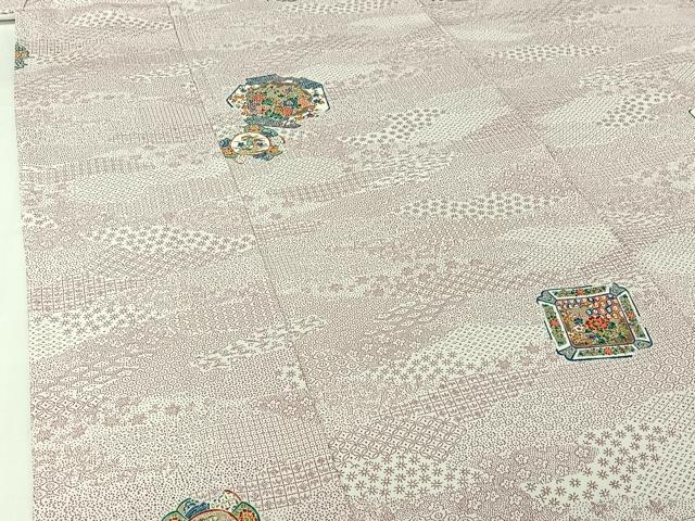 平和屋着物▽小紋 単衣 花絵皿文 洗える着物 AABJ1660jh