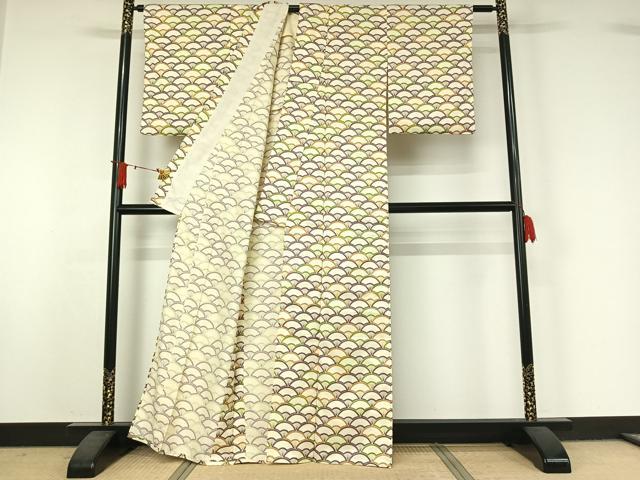 平和屋着物▽小紋 単衣 青海波 洗える着物 AABJ1661jh