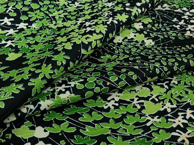 平和屋着物▽上質な小紋 単衣 草花文 黒地 正絹 逸品 AABJ1662jh