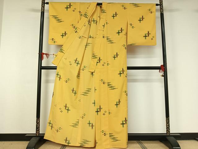 平和屋着物▽小紋 単衣 琉球絣文様 洗える着物 AABJ1666jh