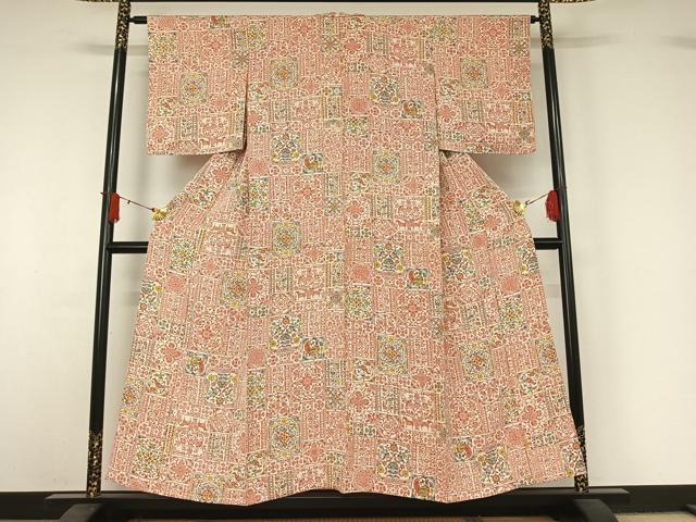平和屋着物▽上質な小紋 単衣 花鳥文 正絹 逸品 AABJ1672jh