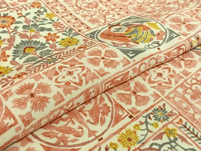 平和屋着物▽上質な小紋 単衣 花鳥文 正絹 逸品 AABJ1672jh