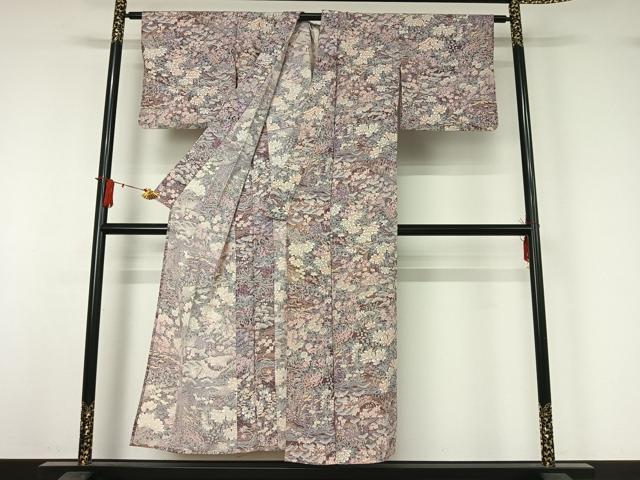 平和屋着物▽上質な小紋 単衣 草花文 正絹 逸品 AABJ1681jh