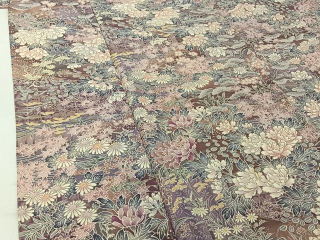 平和屋着物▽上質な小紋 単衣 草花文 正絹 逸品 AABJ1681jh