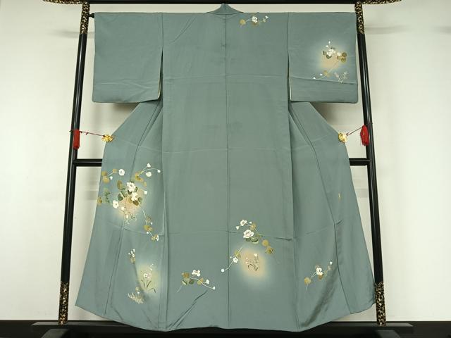 平和屋着物▽京加賀友禅作家 伊達富美子 訪問着 単衣 草花文 暈し染め 正絹 逸品 AABJ1687jh