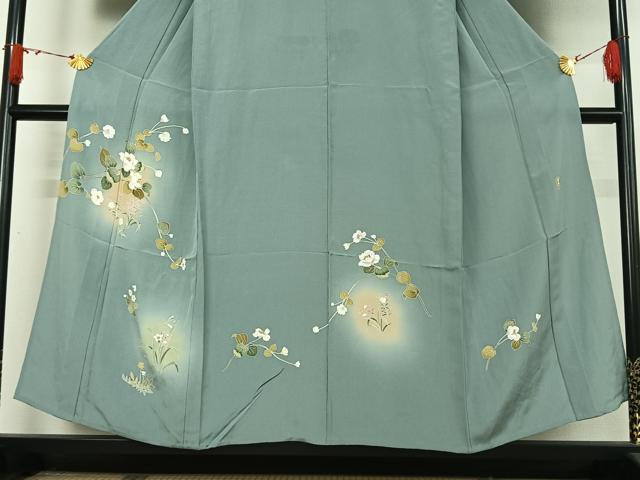 平和屋着物▽京加賀友禅作家 伊達富美子 訪問着 単衣 草花文 暈し染め 正絹 逸品 AABJ1687jh