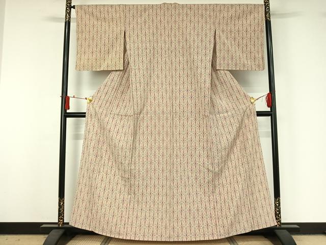 平和屋着物▽本塩沢 単衣 幾何学文様 正絹 逸品 AABJ1692jh