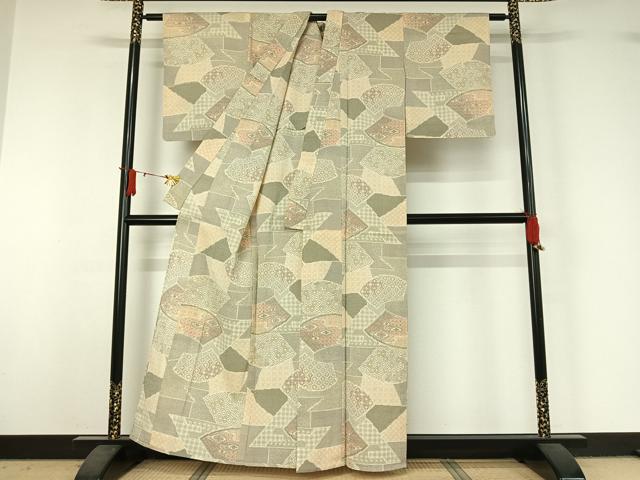 平和屋着物▽本塩沢 単衣 地紙花文 正絹 逸品 未使用 AABJ1694jh