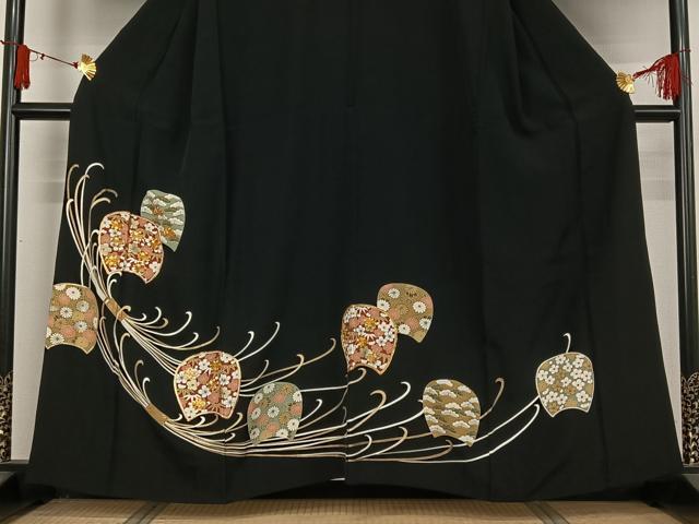 平和屋着物▽豪華黒留袖 単衣 駒刺繍 松竹梅 金銀彩 正絹 逸品 AABJ1696jh