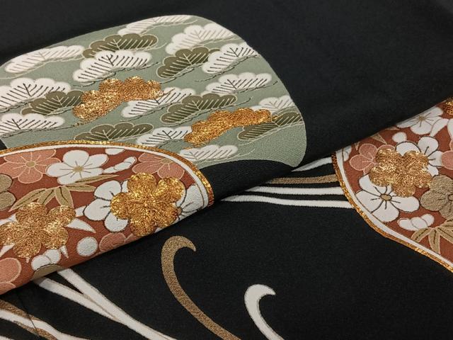 平和屋着物▽豪華黒留袖 単衣 駒刺繍 松竹梅 金銀彩 正絹 逸品 AABJ1696jh