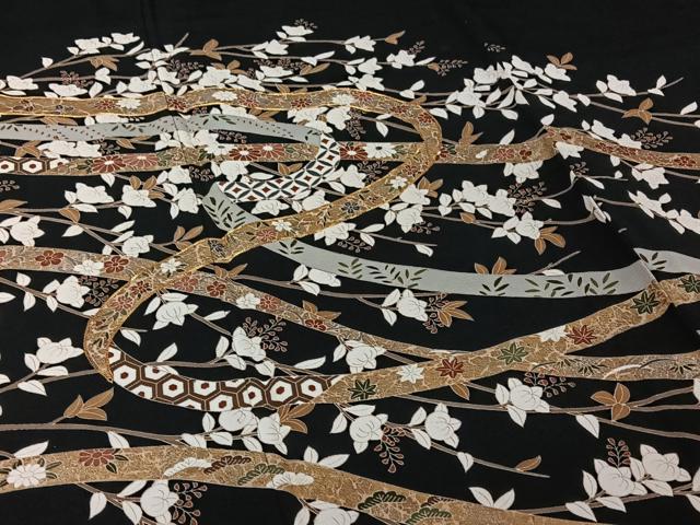 平和屋着物▽豪華黒留袖 単衣 作家物 駒刺繍 吉祥花文 金彩 正絹 逸品 AABJ1697jh