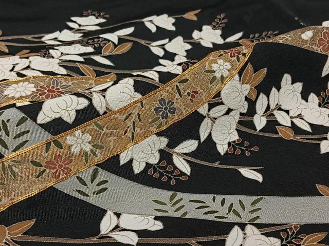 平和屋着物▽豪華黒留袖 単衣 作家物 駒刺繍 吉祥花文 金彩 正絹 逸品 AABJ1697jh
