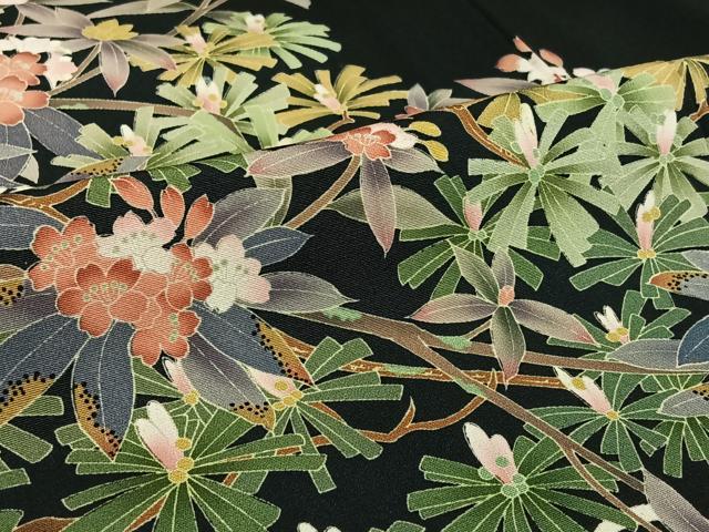 平和屋着物▽豪華黒留袖 単衣 友禅 流水花文 正絹 逸品 AABJ1698jh