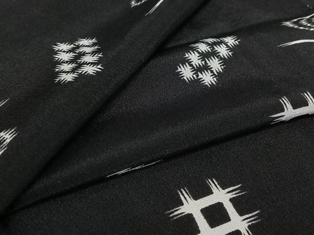 平和屋着物▽小紋 単衣 琉球絣文様 黒地 洗える着物 AABJ1701jh