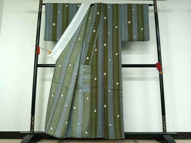 平和屋着物▽小紋 単衣 幾何学文様 洗える着物 AABJ1703jh