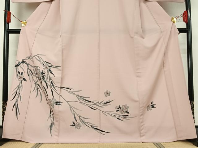 平和屋着物▽色留訪問着 単衣 手描き 草花文 洗える着物 AABJ1704jh