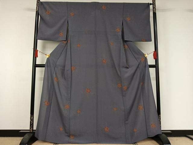平和屋着物▽小紋 単衣 草花文 鬼しぼ縮緬 三越扱い 洗える着物 AABJ1710jh