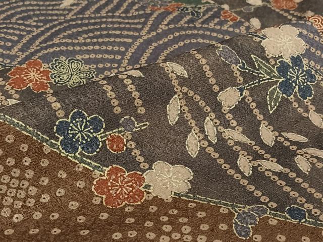 平和屋着物▽小紋 単衣 吉祥花文 洗える着物 AABJ1718jh