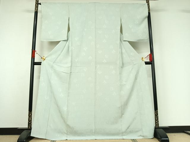 平和屋着物▽上質な色無地 単衣 草花地紋 白緑色 正絹 逸品 AABJ1722jh