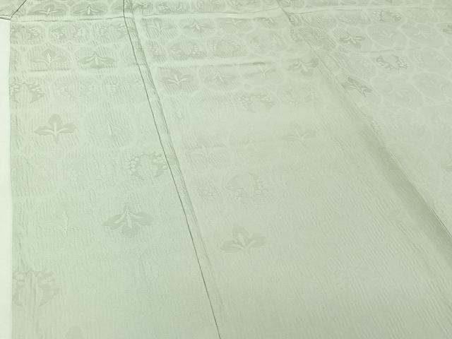 平和屋着物▽上質な色無地 単衣 草花地紋 白緑色 正絹 逸品 AABJ1722jh