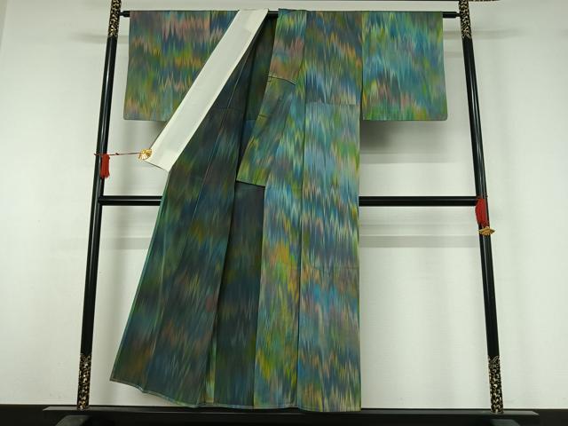 平和屋着物▽お召 単衣 霞文 正絹 逸品 AABJ1726jh